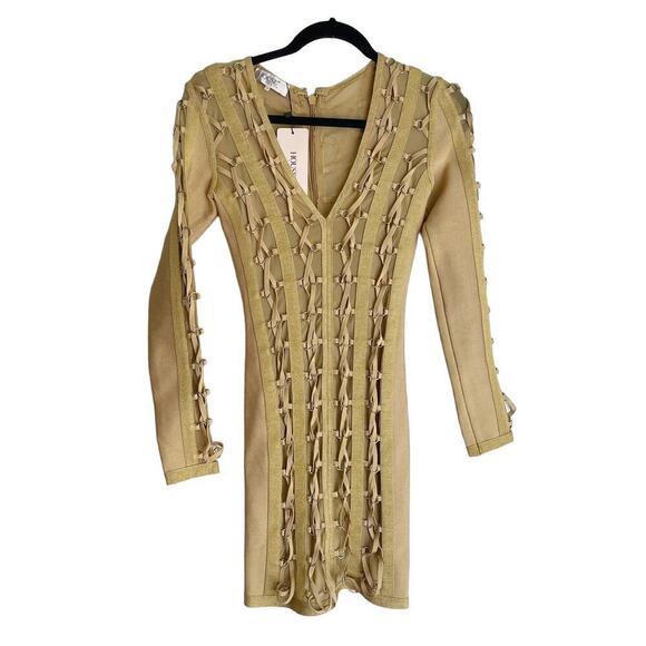 House of CB London Bandage Chain Dress Feodora Long Sleeve In Golden Size XS NWT - Picture 3 of 10